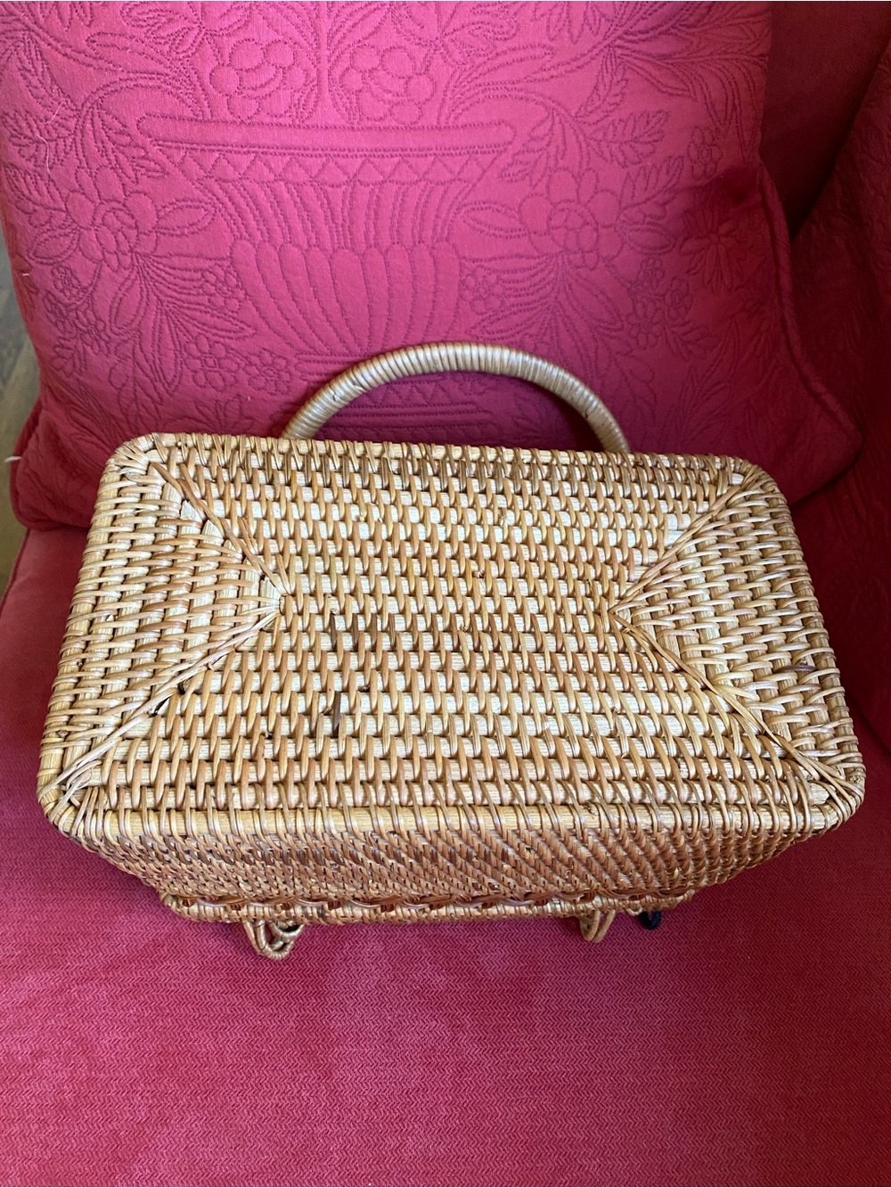 ASOS rattan rectangle bag with navy fabric drawstring liner. Like new! - Picture 3 of 9